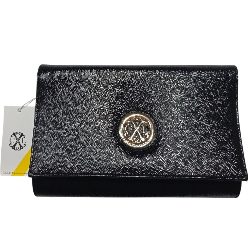 CXL by Christian Lacroix Paris Caviar Clutch Women OS Black Detachable Chain New